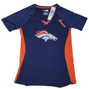 NFL Denver Broncos Lace Up Jersey Tee Shirt Womens Size Small‎ Glitter Logo NEW